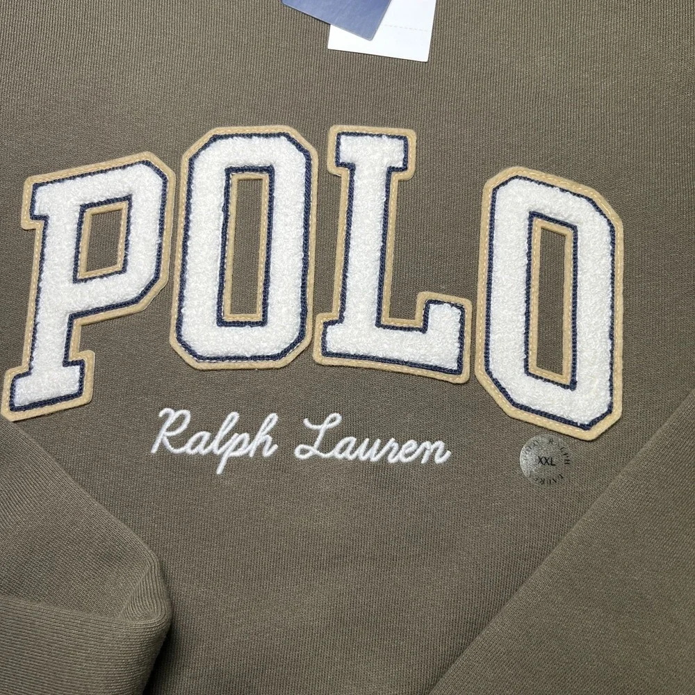 NWT Polo Ralph Lauren Sweatshirt Men's XXL Brown Spellout Crewneck Collegiate